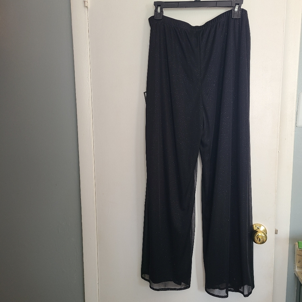 NWT MSK Black Elegant Party Cocktail Flowing Sparkle Wide Leg Mesh Pants PXL